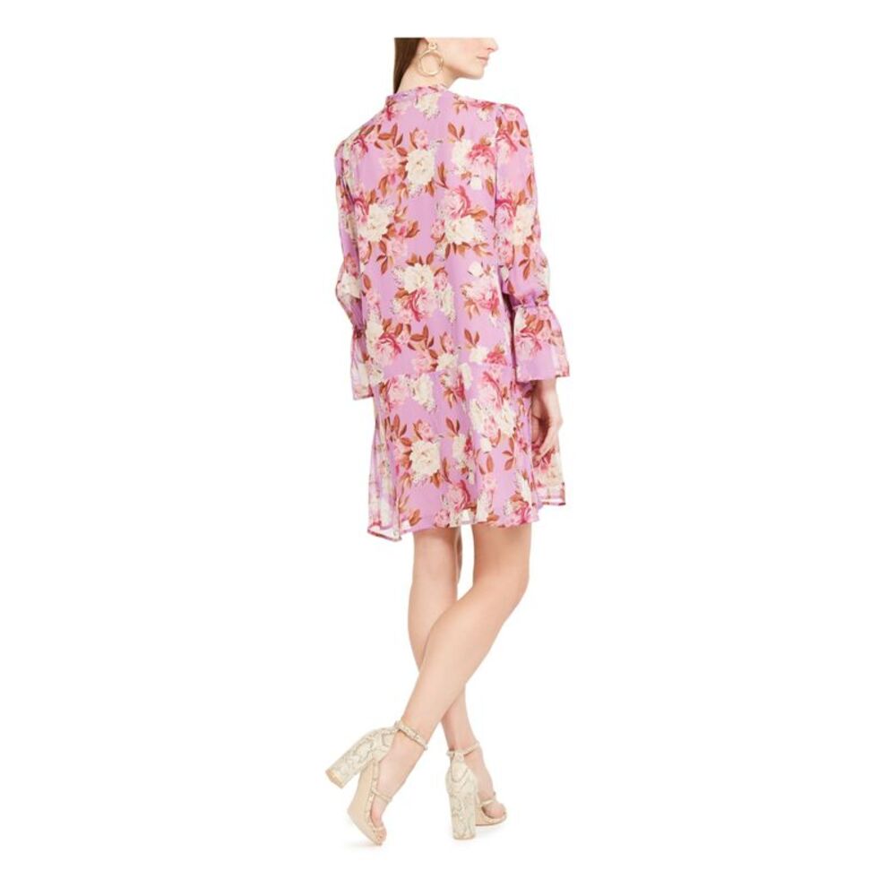 MARELLA Womens Purple Floral Long Sleeve Crew Neck Mini Shift Dress 14 - Picture 2 of 4